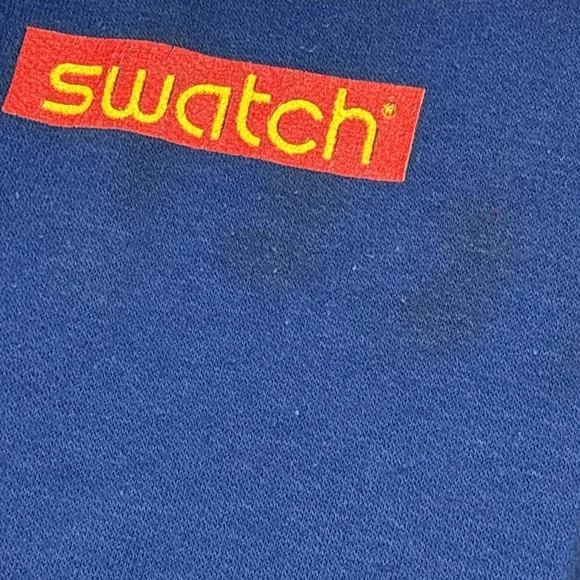 vintage 80's swatch watch sweatshirt blue pocket M (21" Pit To Pit) Graphic USA - Picture 13 of 14